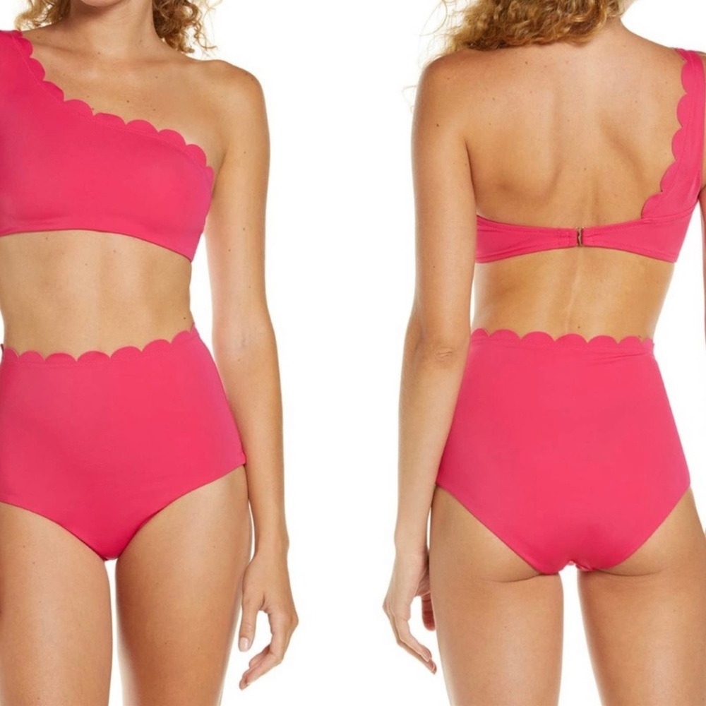 NWT Chelsea 28 Pink Scalloped One Shoulder 2 Piece Bikini Set